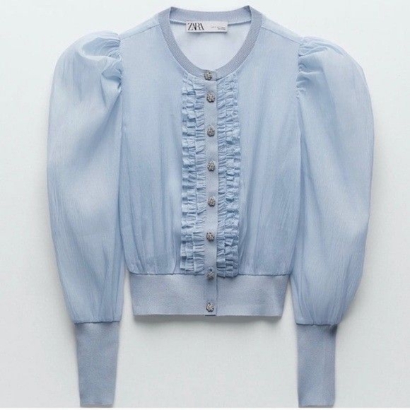 Zara Jeweled Knit Organza Jacket Small - Picture 4 of 6